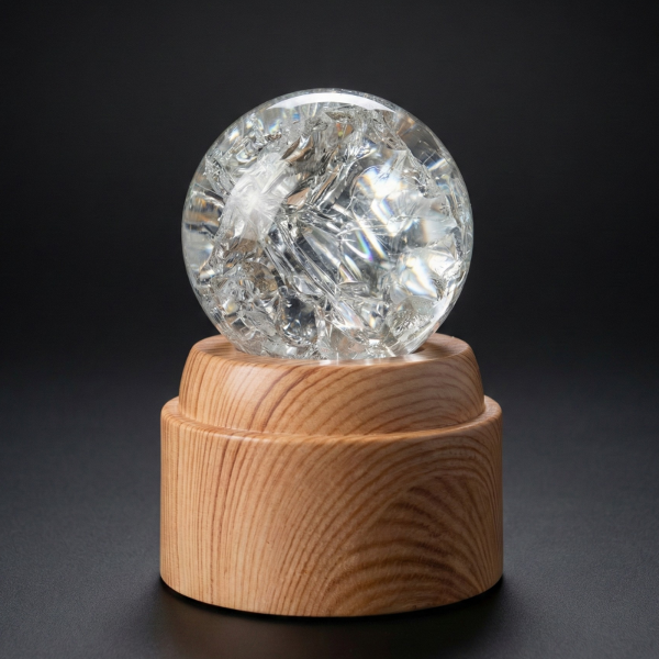 Large 3D Rotating Lighted White Crystal Ball