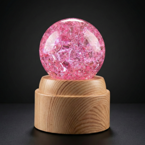 Large 3D Rotating Lighted Pink Crystal Ball