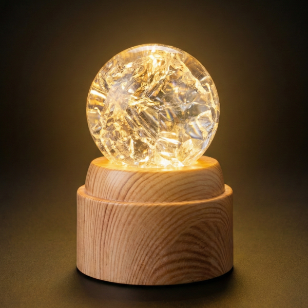 Large 3D Rotating Lighted Amber Crystal Ball