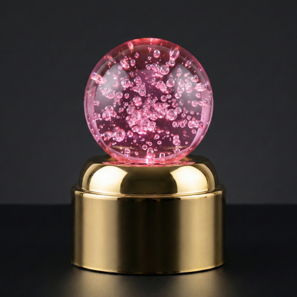 Large 3D Rotating Lighted Pink Crystal Ball