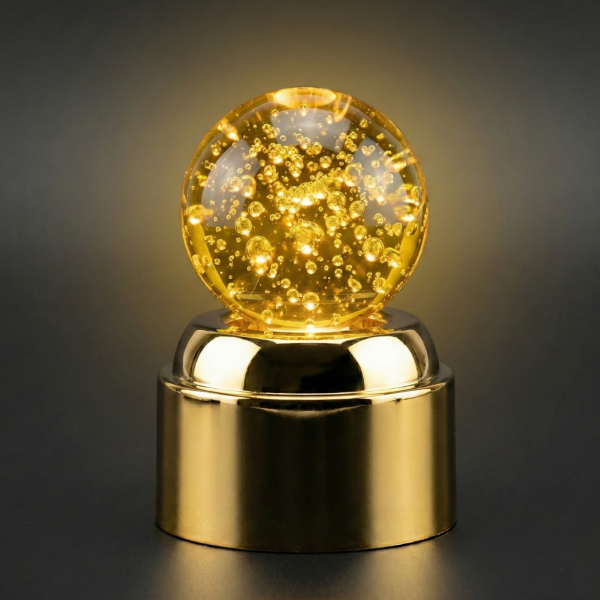 Large 3D Rotating Lighted Amber Crystal Ball