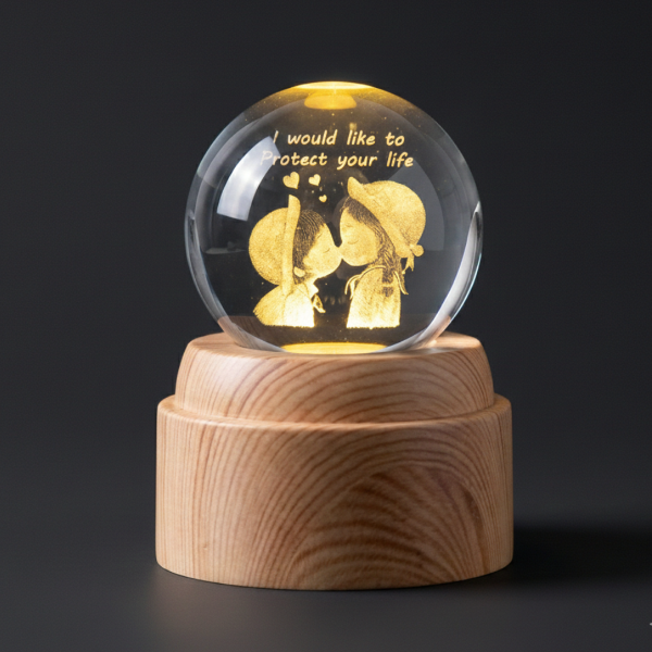 Large 3D Rotating Lighted Crystal Ball